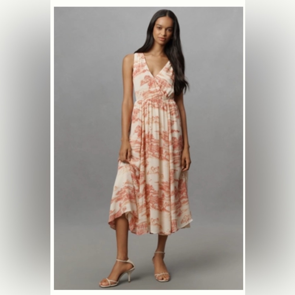 Reformation Ivory and Rust Patterned Midi Dress